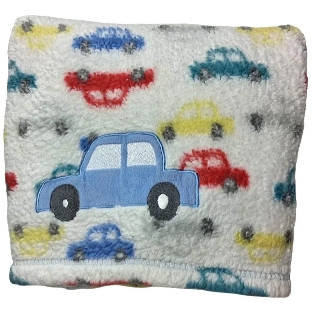 Baby Gear Car Blanket White Sherpa Blue Red Yellow Green Boy 30x40 Security htf‎